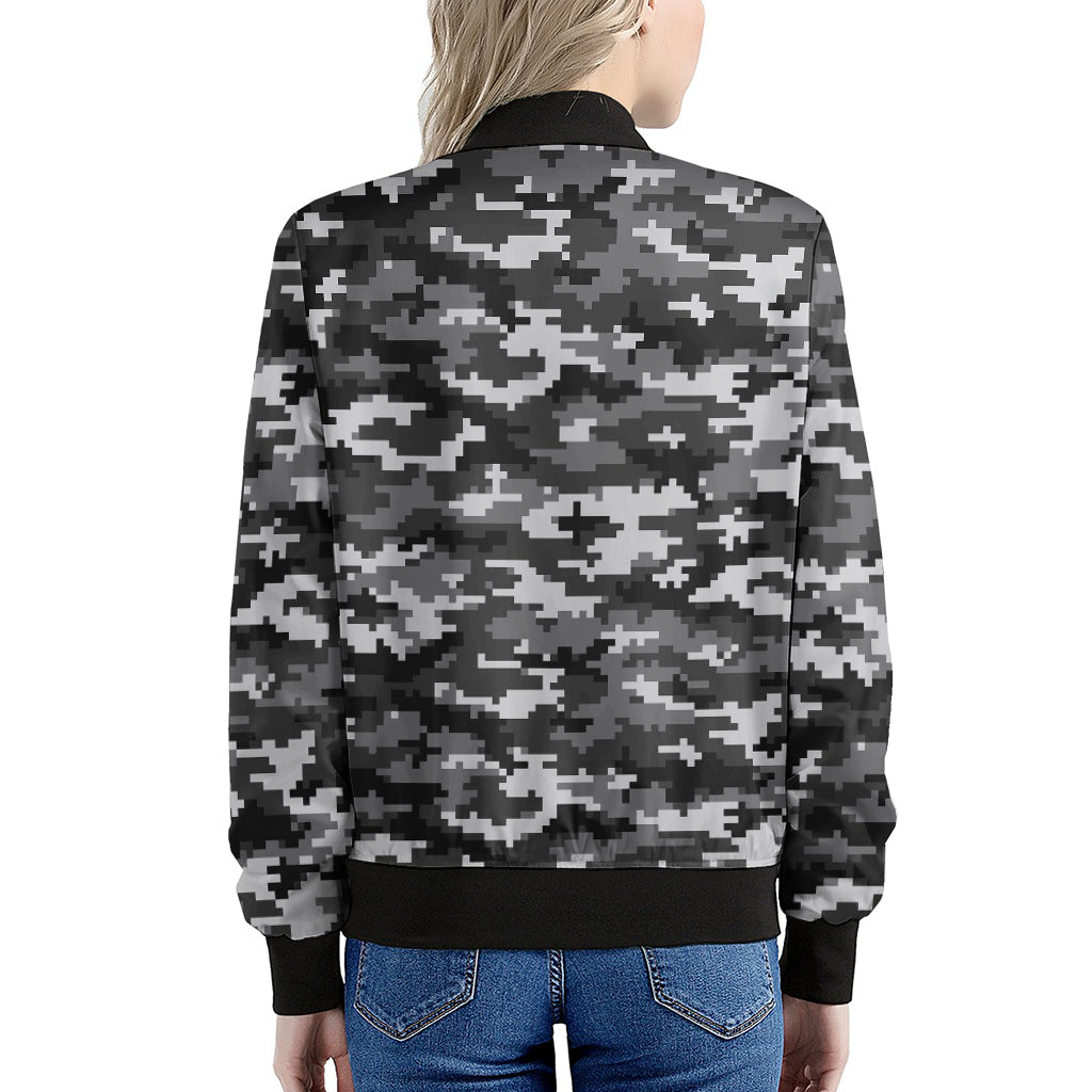 Black White And Grey Digital Camo Print Women's Bomber Jacket