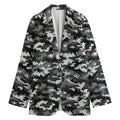Black White And Grey Digital Camo Print Women's Cotton Blazer