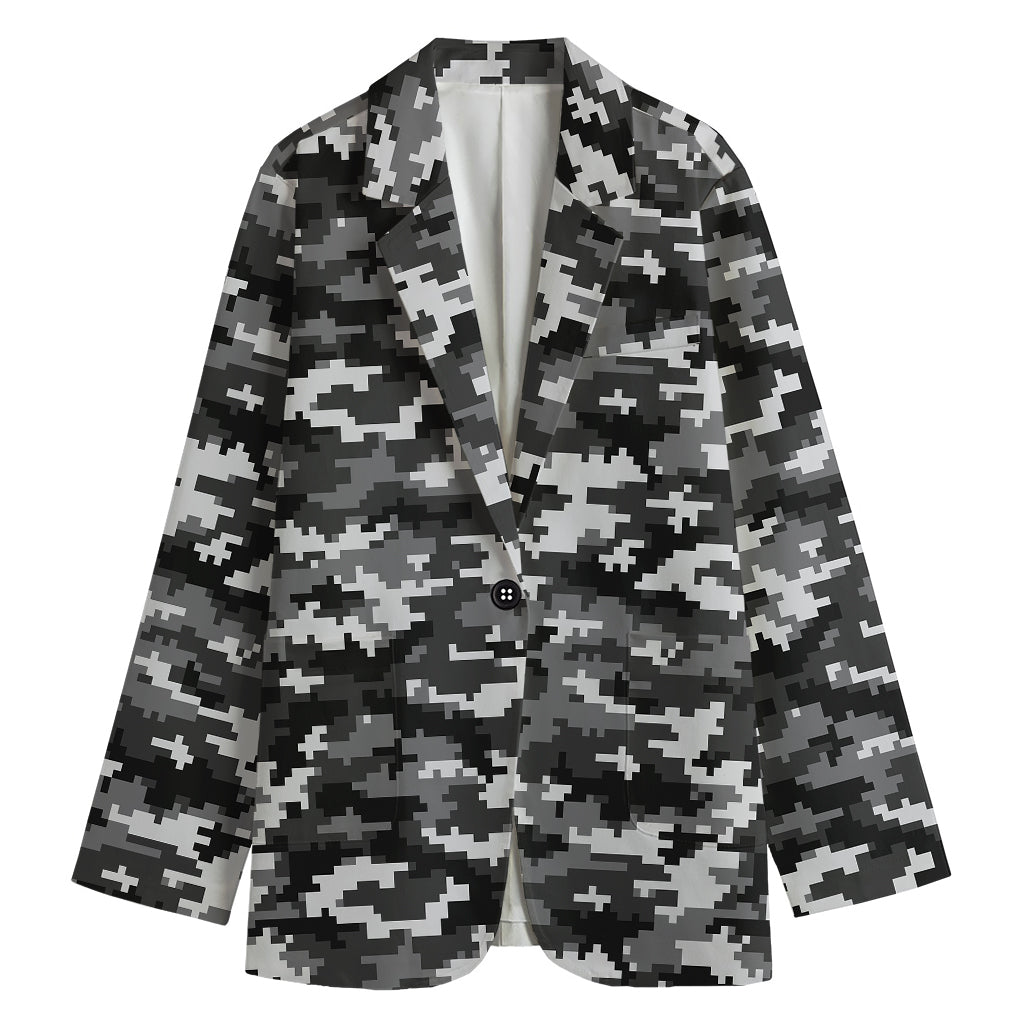 Black White And Grey Digital Camo Print Women's Cotton Blazer