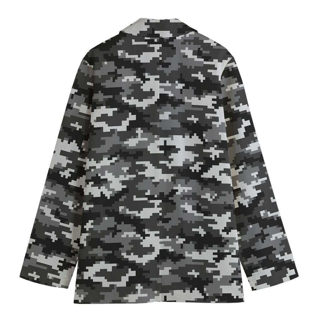 Black White And Grey Digital Camo Print Women's Cotton Blazer