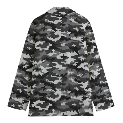 Black White And Grey Digital Camo Print Women's Cotton Blazer