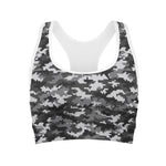 Black White And Grey Digital Camo Print Women's Sports Bra