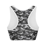 Black White And Grey Digital Camo Print Women's Sports Bra