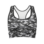 Black White And Grey Digital Camo Print Women's Sports Bra