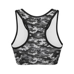 Black White And Grey Digital Camo Print Women's Sports Bra