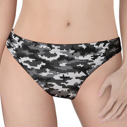 Black White And Grey Digital Camo Print Women's Thong