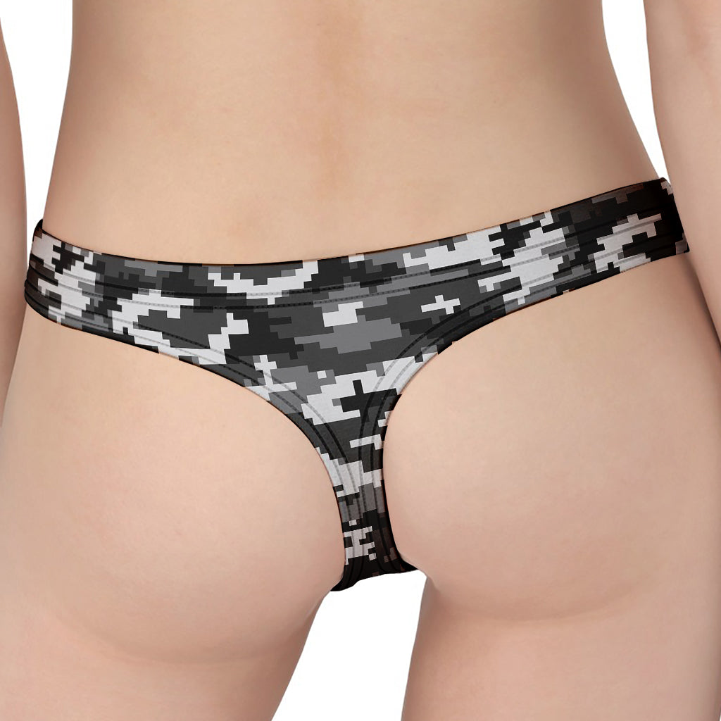 Black White And Grey Digital Camo Print Women's Thong