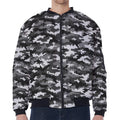Black White And Grey Digital Camo Print Zip Sleeve Bomber Jacket