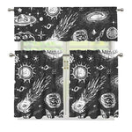 Black White Galaxy Outer Space Print 3 Piece Kitchen Curtains