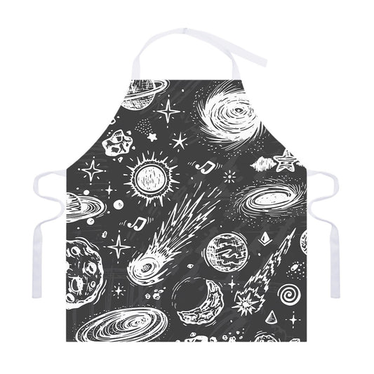 Black White Galaxy Outer Space Print Adjustable Apron