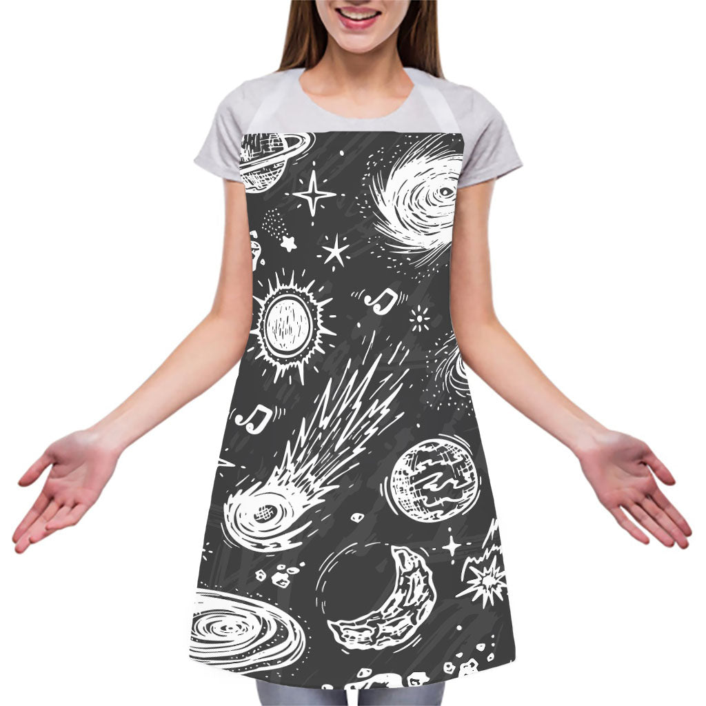 Black White Galaxy Outer Space Print Adjustable Apron