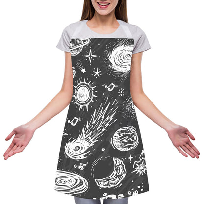 Black White Galaxy Outer Space Print Adjustable Apron