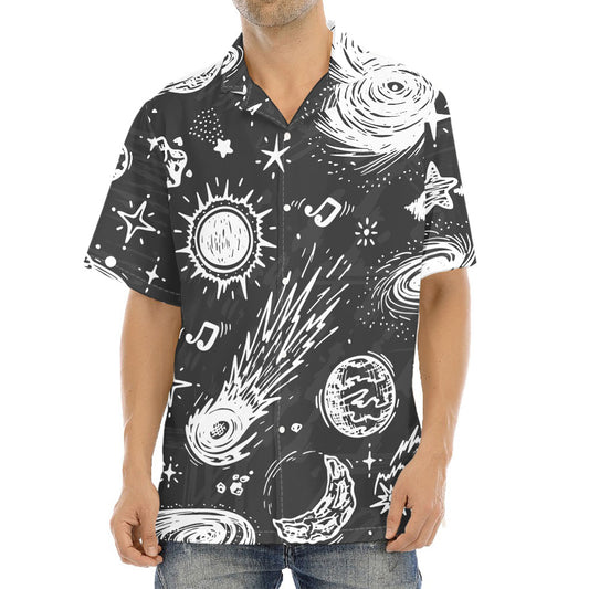 Black White Galaxy Outer Space Print Aloha Shirt