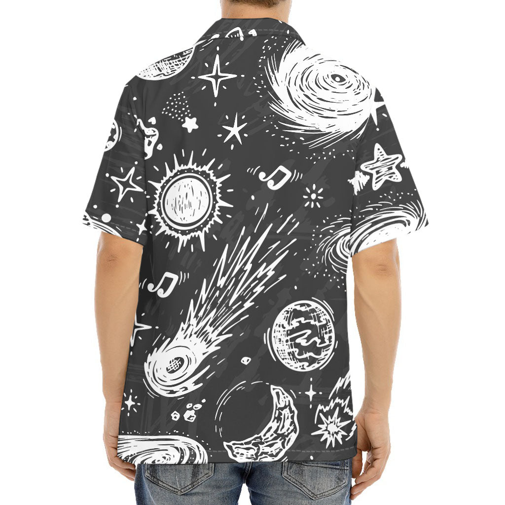 Black White Galaxy Outer Space Print Aloha Shirt