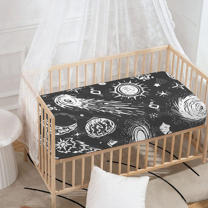 Black White Galaxy Outer Space Print Baby Crib Sheet