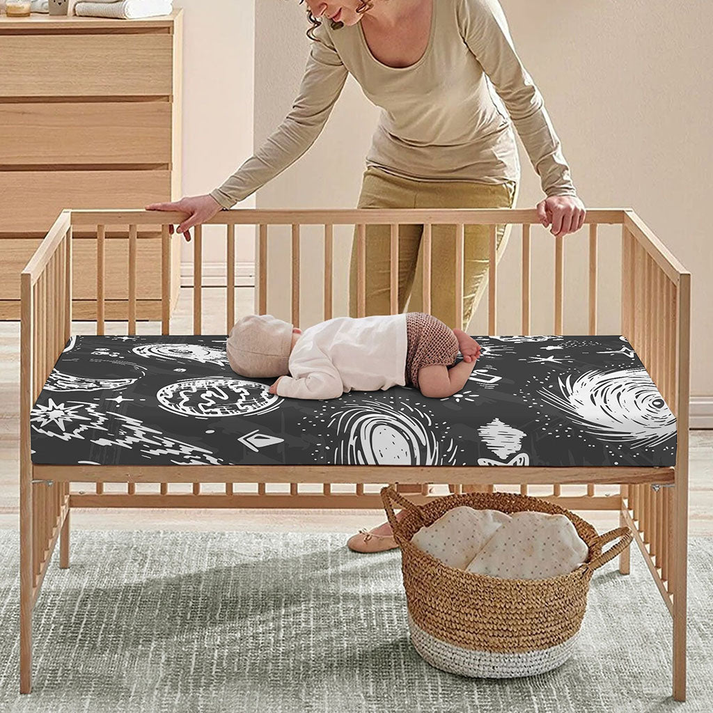 Black White Galaxy Outer Space Print Baby Crib Sheet