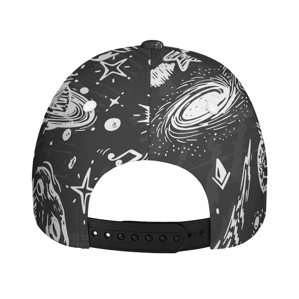 Black White Galaxy Outer Space Print Baseball Cap