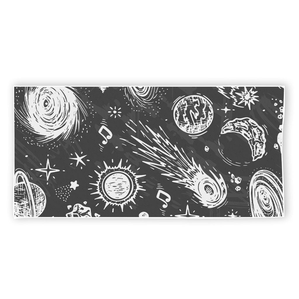 Black White Galaxy Outer Space Print Beach Towel