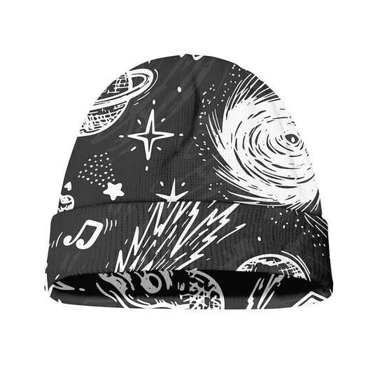 Black White Galaxy Outer Space Print Beanie