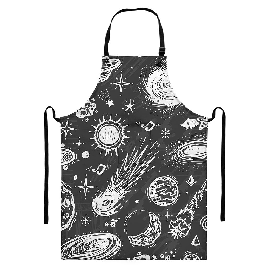 Black White Galaxy Outer Space Print Bib Apron With Pocket