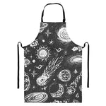 Black White Galaxy Outer Space Print Bib Apron With Pocket