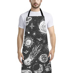 Black White Galaxy Outer Space Print Bib Apron With Pocket