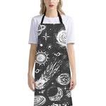 Black White Galaxy Outer Space Print Bib Apron With Pocket