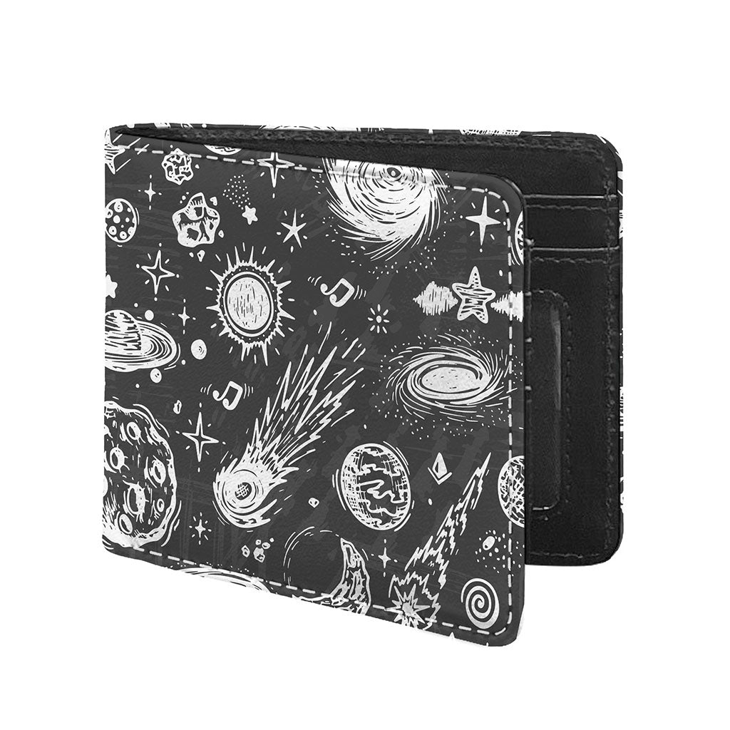 Black White Galaxy Outer Space Print Bifold Wallet