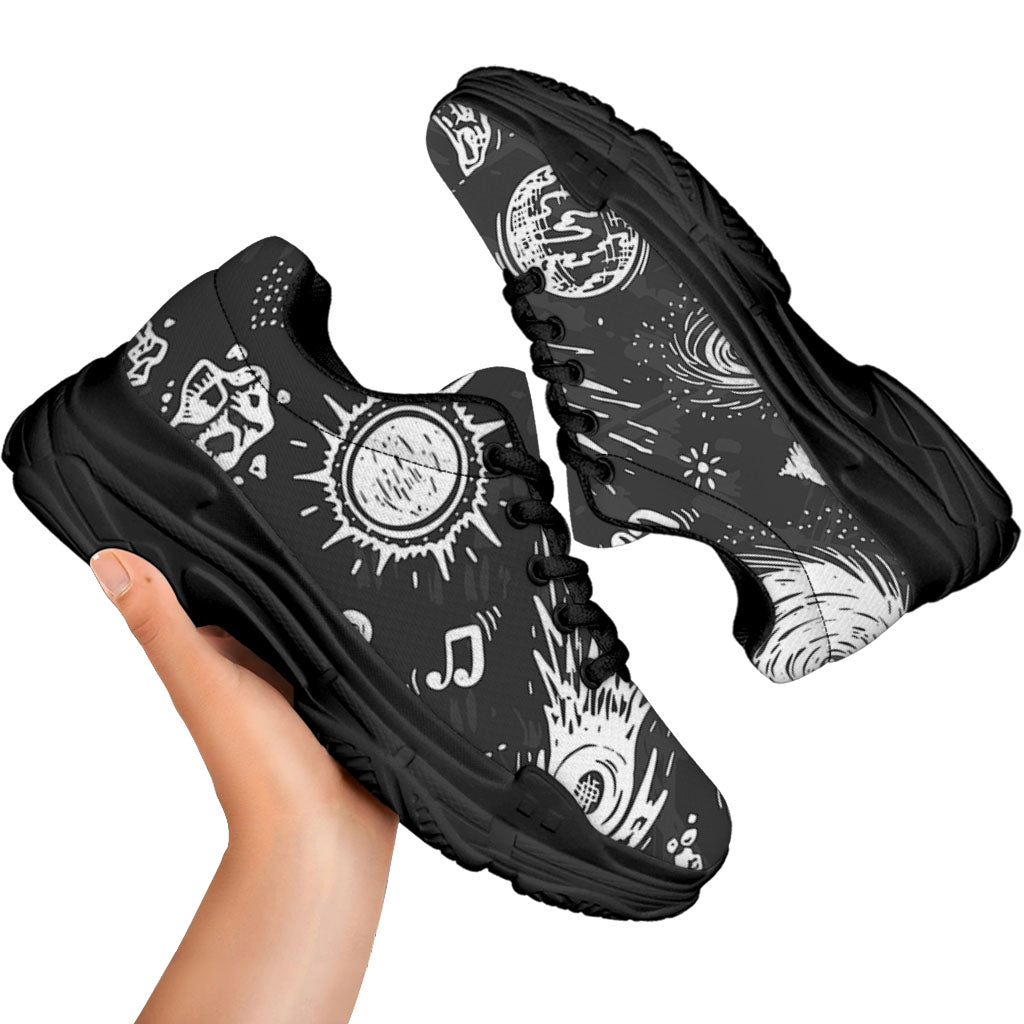 Black White Galaxy Outer Space Print Black Chunky Shoes