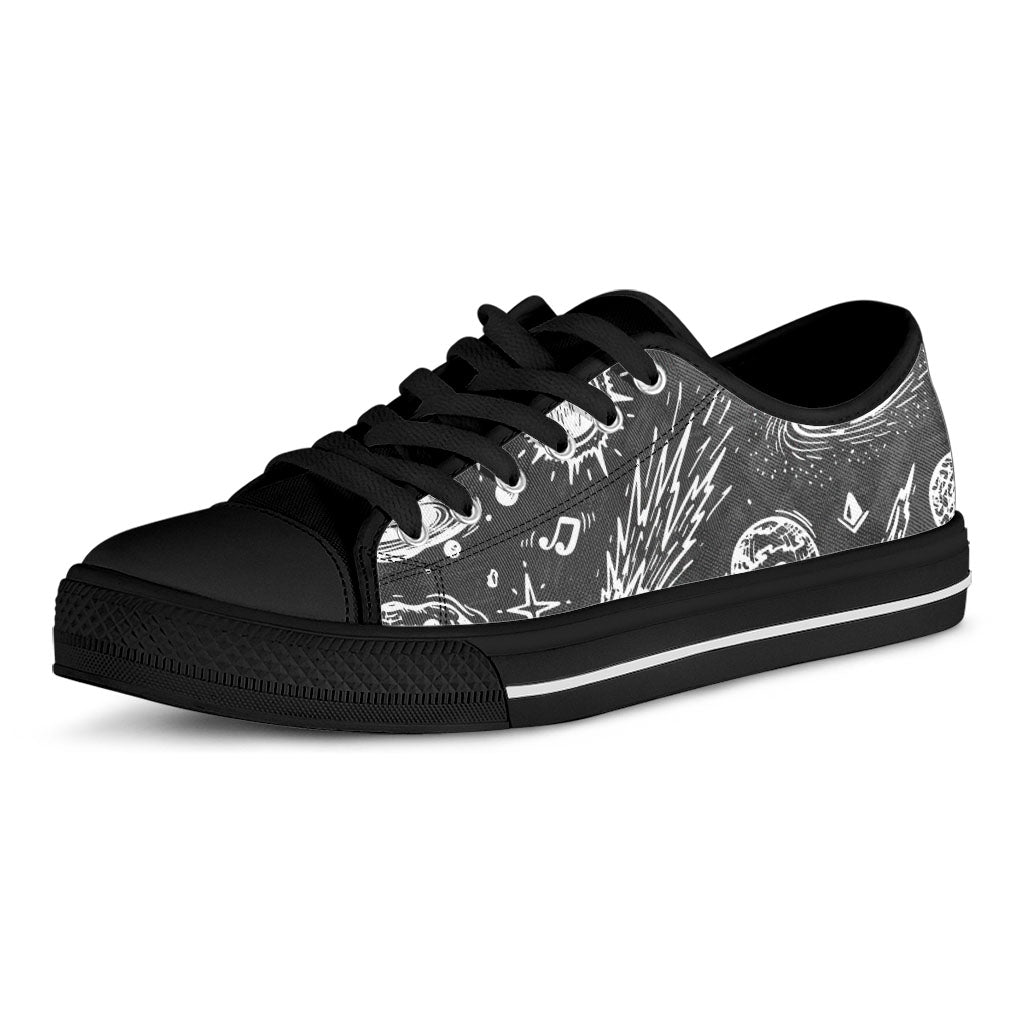 Black White Galaxy Outer Space Print Black Low Top Sneakers