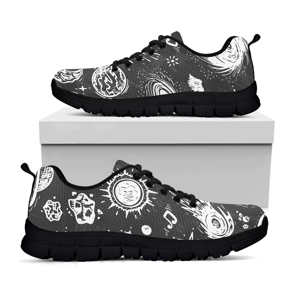 Black White Galaxy Outer Space Print Black Running Shoes