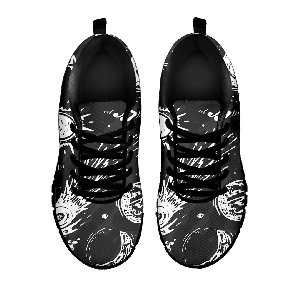 Black White Galaxy Outer Space Print Black Running Shoes