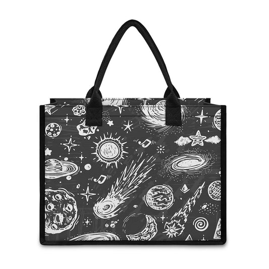 Black White Galaxy Outer Space Print Canvas Tote Bag