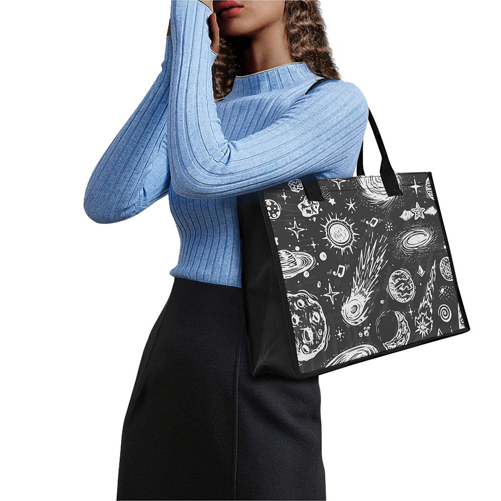 Black White Galaxy Outer Space Print Canvas Tote Bag