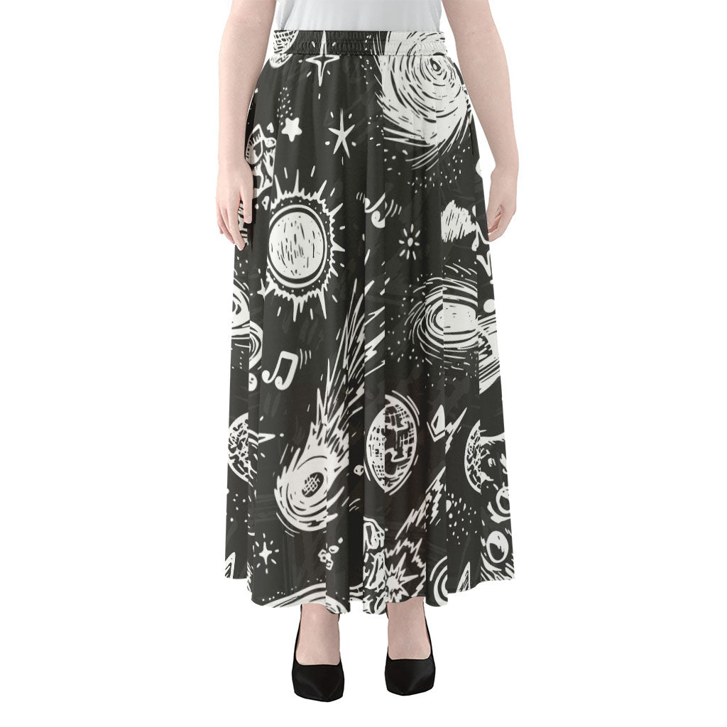 Black White Galaxy Outer Space Print Chiffon Maxi Skirt