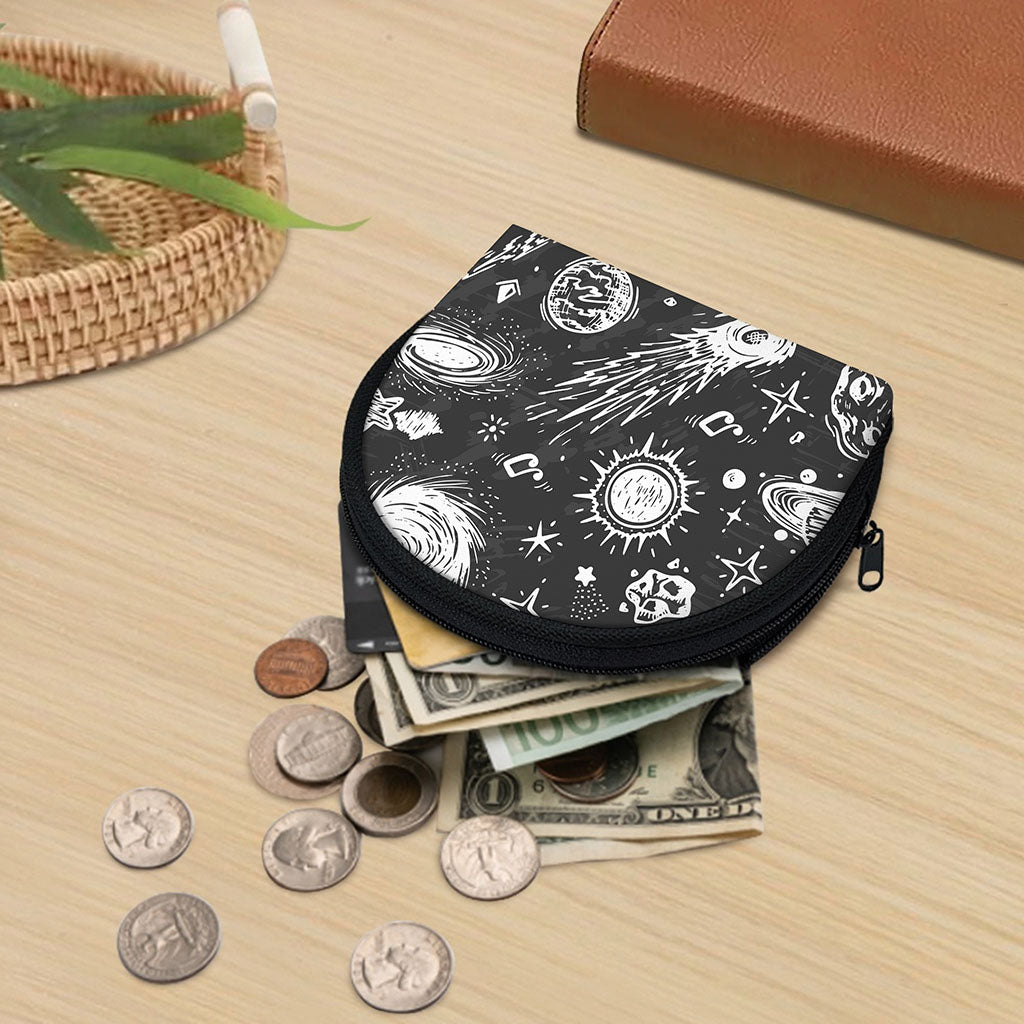 Black White Galaxy Outer Space Print Coin Purse