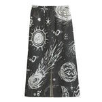 Black White Galaxy Outer Space Print Cotton Front Slit Maxi Skirt