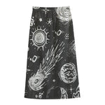 Black White Galaxy Outer Space Print Cotton Front Slit Maxi Skirt