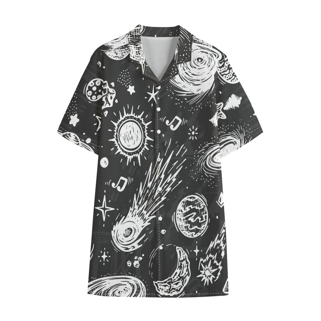 Black White Galaxy Outer Space Print Cotton Hawaiian Shirt