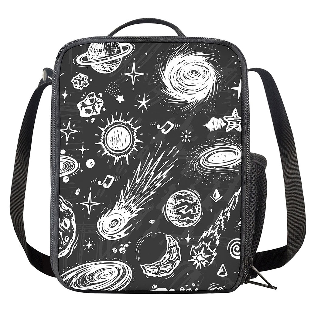 Black White Galaxy Outer Space Print Crossbody Lunch Bag