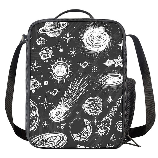 Black White Galaxy Outer Space Print Crossbody Lunch Bag