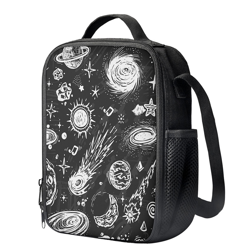 Black White Galaxy Outer Space Print Crossbody Lunch Bag