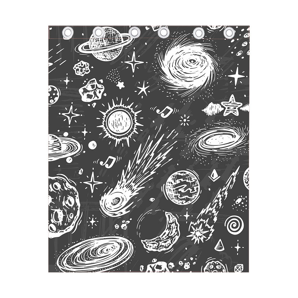 Black White Galaxy Outer Space Print Curtain