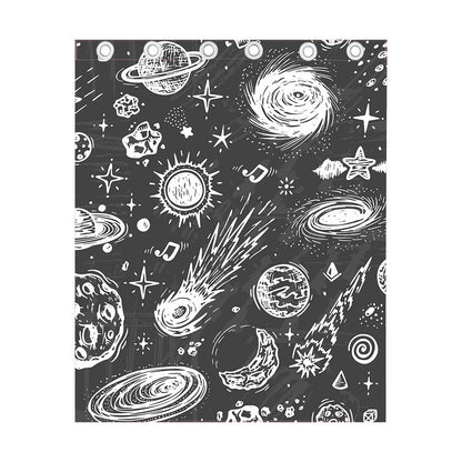 Black White Galaxy Outer Space Print Curtain