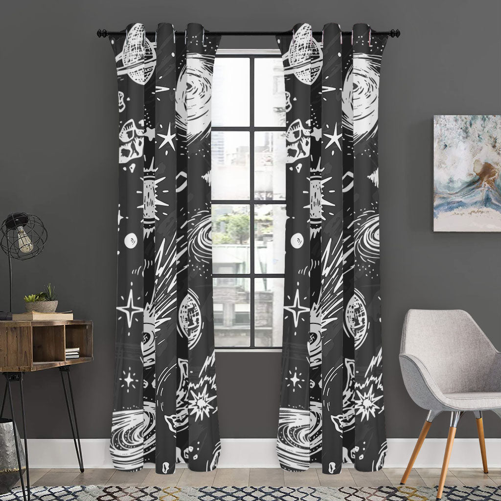 Black White Galaxy Outer Space Print Curtain