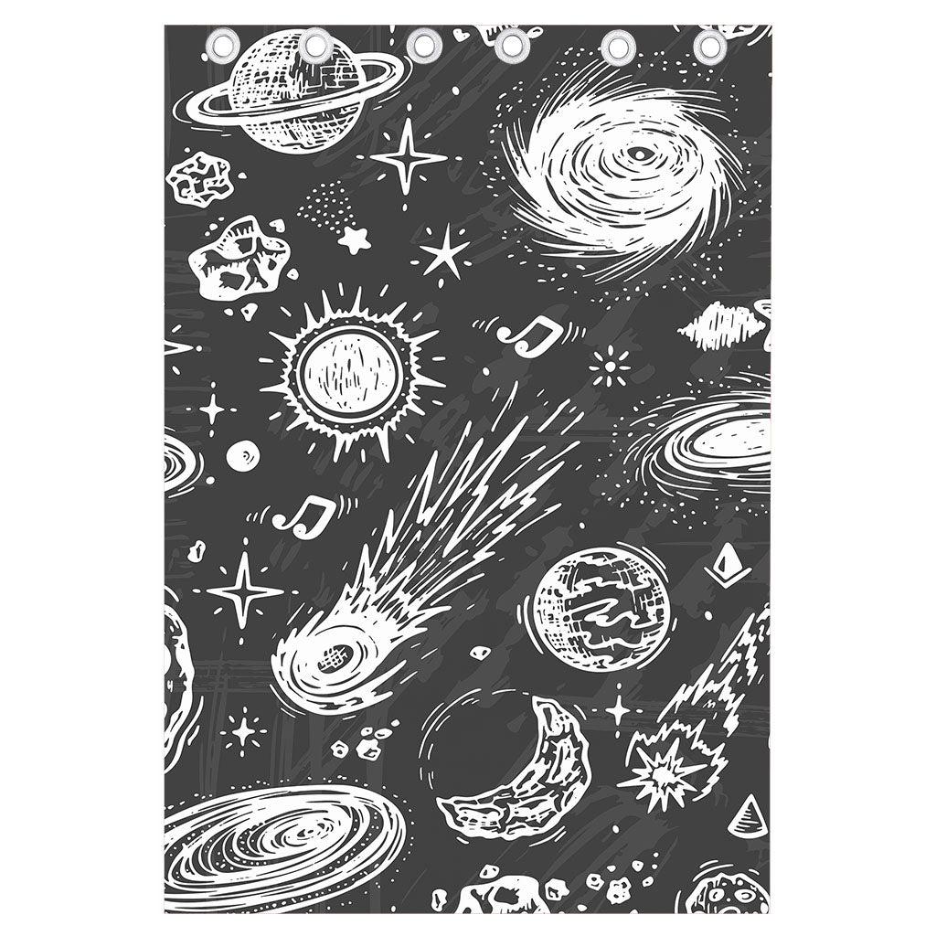 Black White Galaxy Outer Space Print Curtain