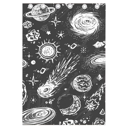 Black White Galaxy Outer Space Print Curtain