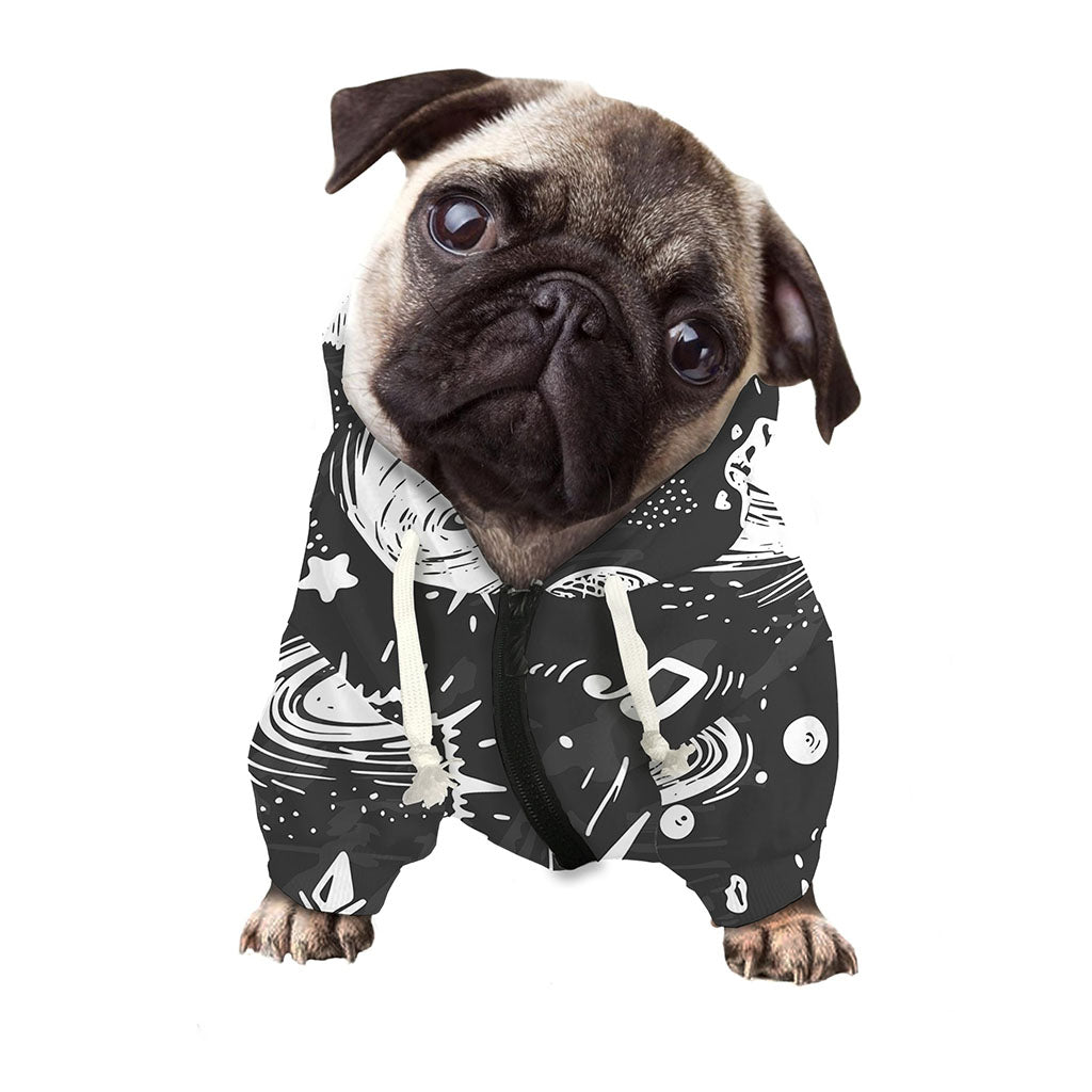Black White Galaxy Outer Space Print Dog Zip Up Hoodie