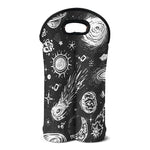 Black White Galaxy Outer Space Print Double Neoprene Wine Tote