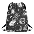 Black White Galaxy Outer Space Print Drawstring Backpack